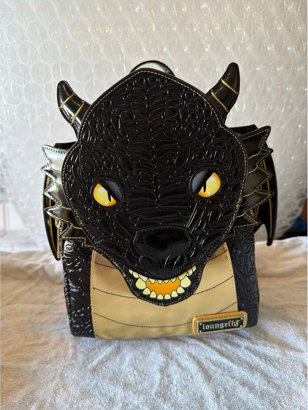 Loungefly Black & Gold Dragon Backpack NWT